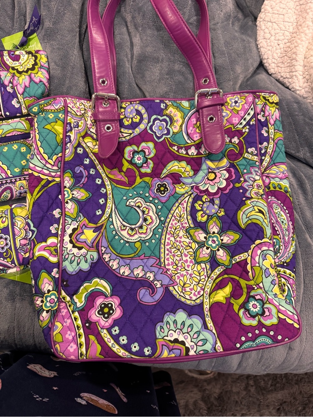 Vera Bradley Purple Teal Paisley Quilted 4 PIECE Set;2 pieces still have tags.